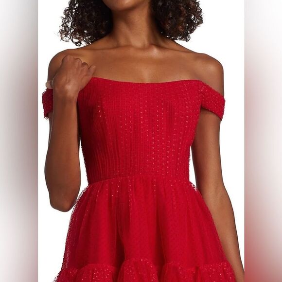 ML Monique Lhuillier Tulle Off The Shoulder Mini Dress size 6 - Picture 3 of 16
